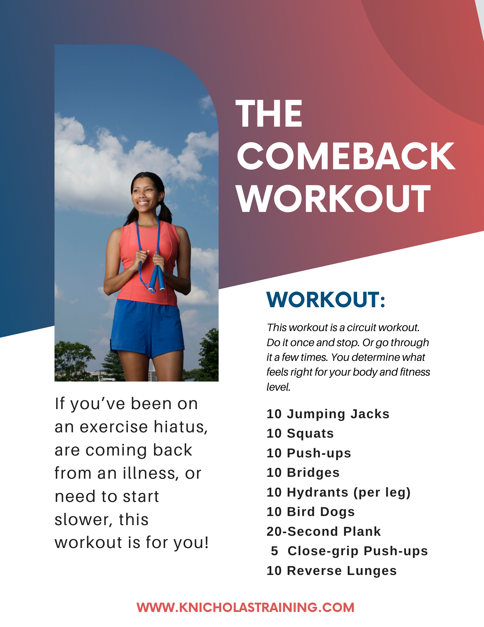bodyweight workout Free exercise workouts and fitness tips Karen Nicholas Training